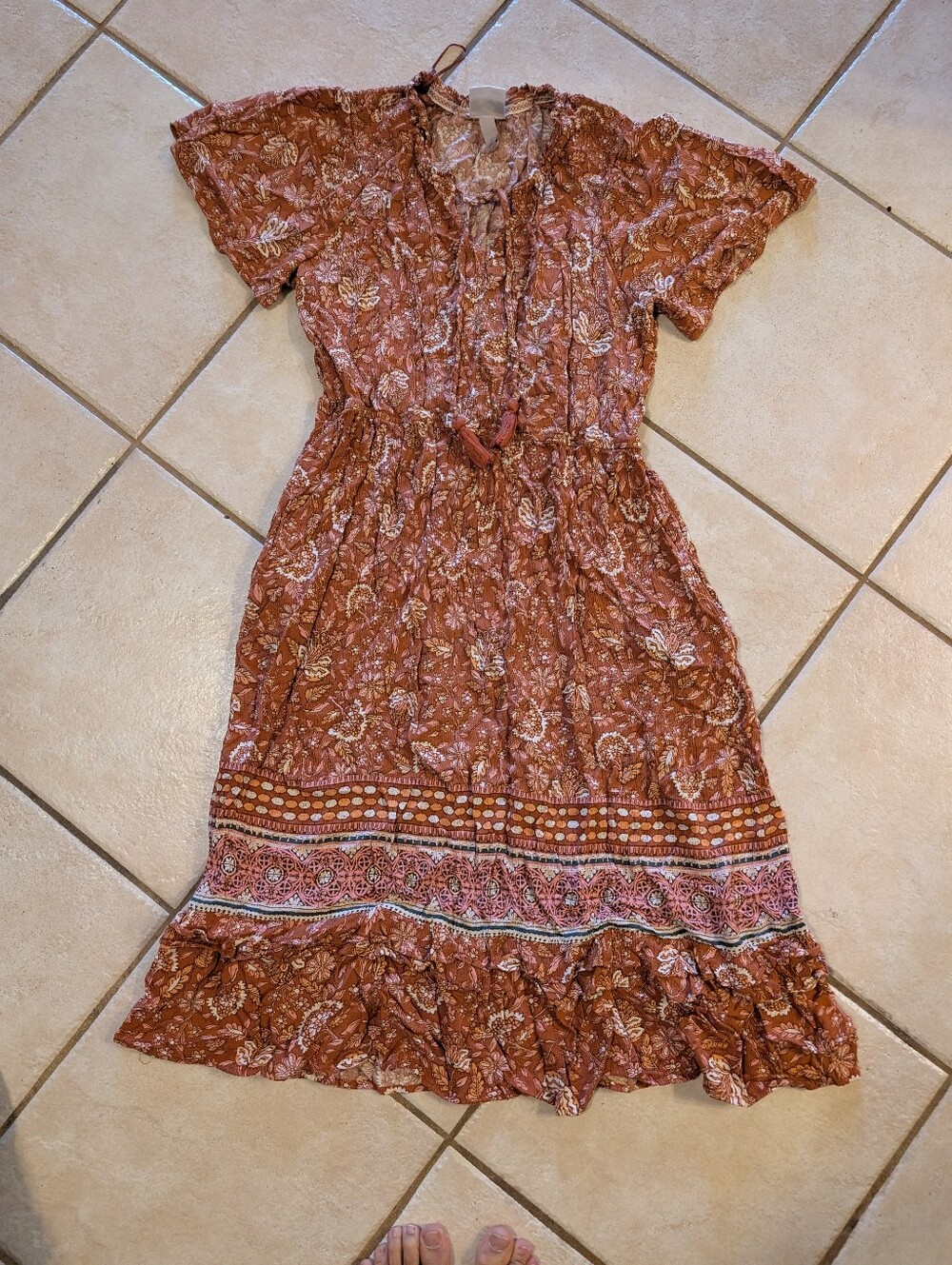 Knox Rose Boho Dress in Rust and Cream